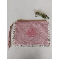 Bolso de mano animal print bordado rosa