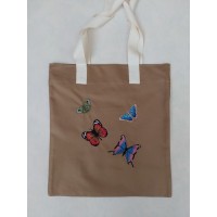 Bolsa bordado mariposas personalizable color camel