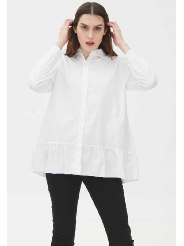 camisa blanca mujer volante manga