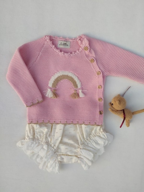Conjunto arcoíris Lolittos bebe jersey y braga rosa