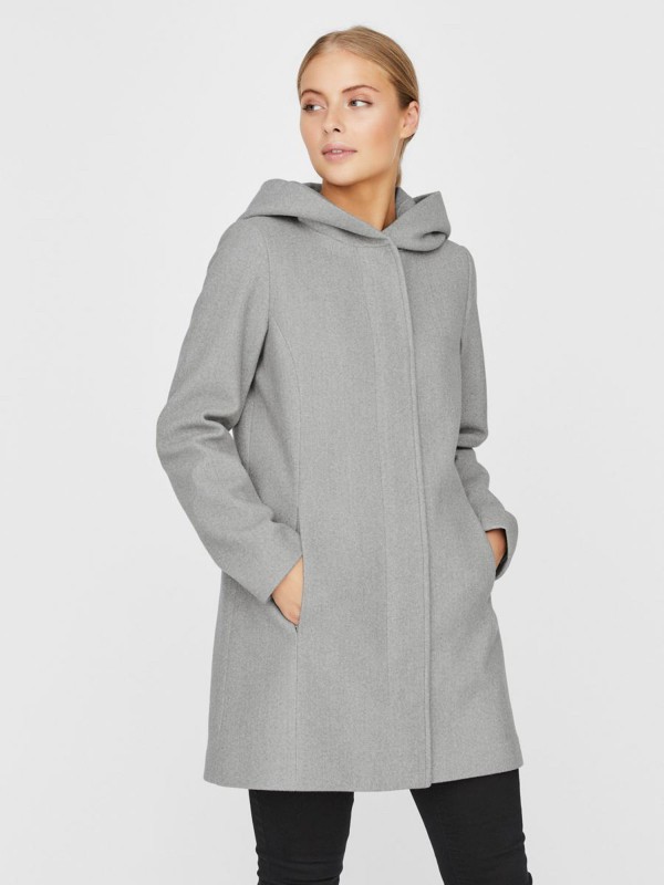 Abrigo paño gris capucha