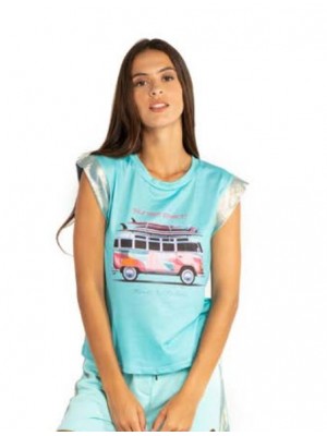 Camiseta mujer azul furgoneta