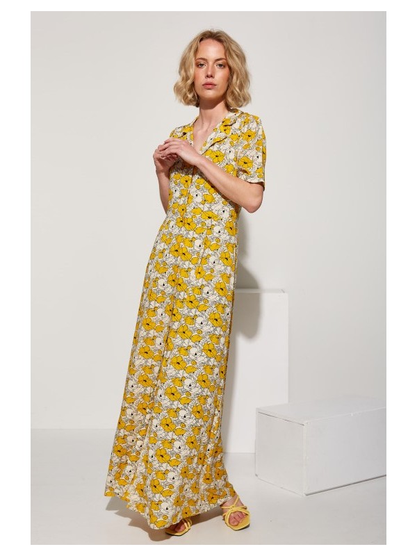 Vestido largo camisero estampado flores amarillo