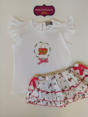 Conjunto camiseta braga falda cesta de fresas Mon petit bonbon