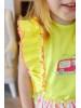 Conjunto camiseta fluor braga falda rayas Mon petit bonbon