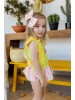 Conjunto camiseta fluor braga falda rayas Mon petit bonbon