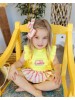 Conjunto camiseta fluor braga falda rayas Mon petit bonbon