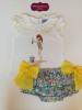 Conjunto camiseta braga falda liberty amarillo de Mon petit bonbon