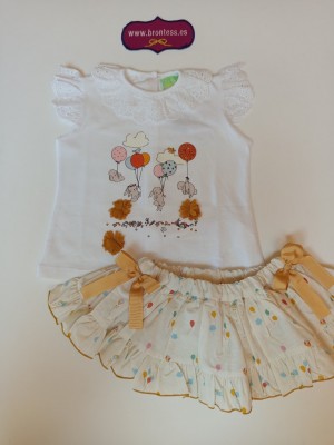 Conjunto camiseta y braga falda globos y conejo de Pio pio