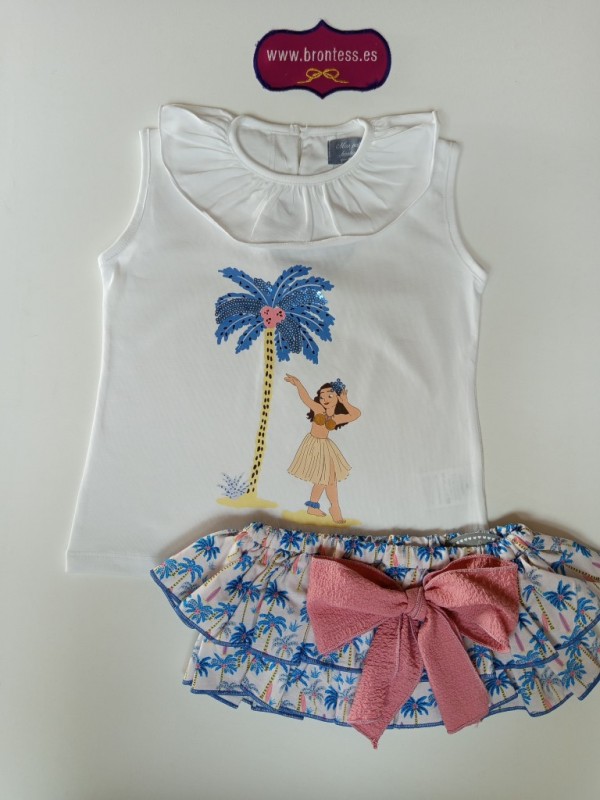 Conjunto camiseta braga falda palmeras Mon petit bonbon Conjunto camiseta braga falda palmeras Mon petit bonbon