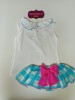 Conjunto camiseta braga falda cuadros turquesa Mon petit bonbon