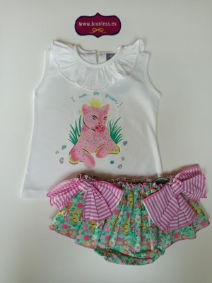 Conjunto camiseta braga mariposas leopardo rosa Mon petit bonbon