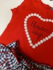 Conjunto camiseta corazon rojo braga falda vichy azul Mon petit bonbon