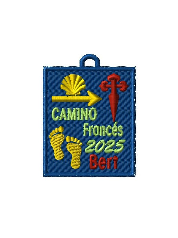 Personalized embroidered patch with the French Way, name and year of the pilgrim Personalized embroidered patch with the French Way, name and year of the pilgrim