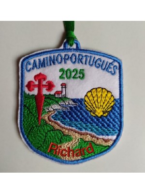 Parche bordado emblema camino de Santiago costa faro con tu nombre y año