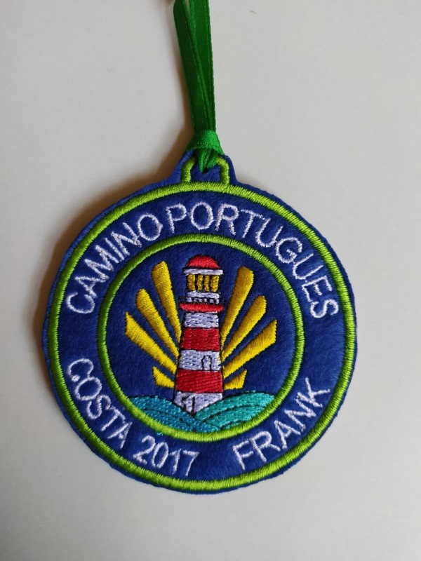 Parche camino portugués costa faro azul con tu nombre y año Parche camino portugués costa faro azul con tu nombre y año