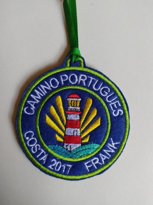 Parche camino portugués costa faro azul con tu nombre y año