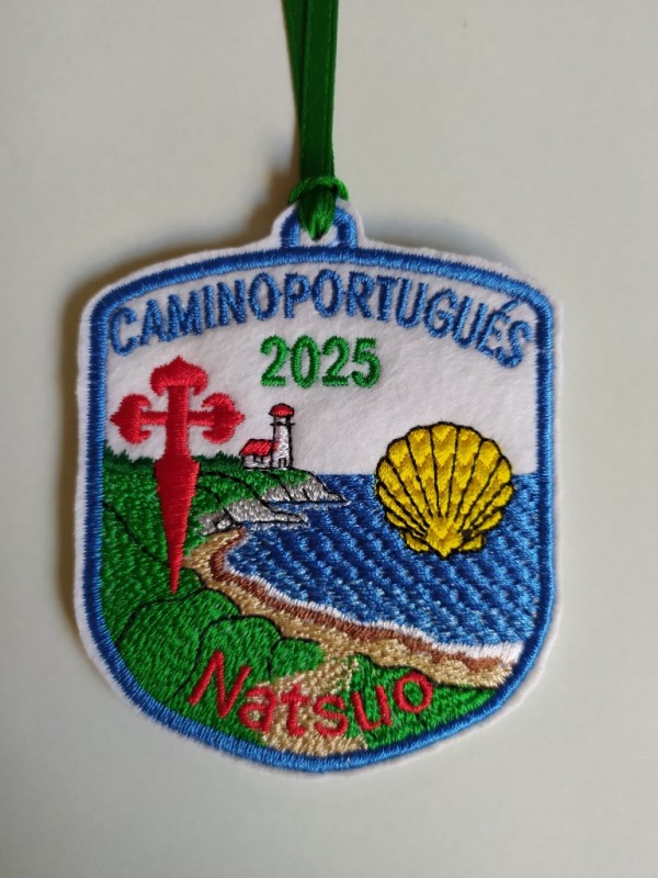Parche bordado emblema camino de Santiago costa faro con tu nombre y año