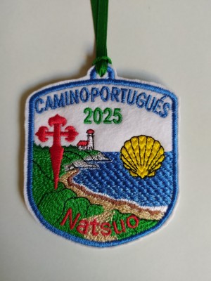 Parche bordado emblema camino de Santiago costa faro con tu nombre y año
