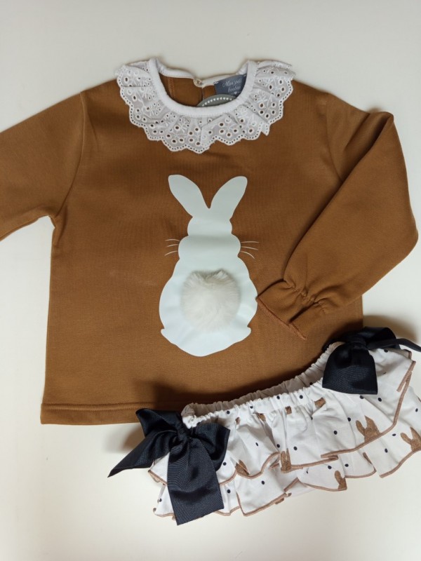 Conjunto sudadera conejo y braga volantes Mon petit bonbon