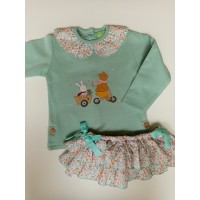 Conjunto sudadera oso verde agua y braga volantes Pio pio