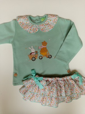 Conjunto sudadera oso verde agua y braga volantes Pio pio