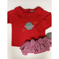 Conjunto sudadera planeta braga bichy rojo de Mon petit bonbon