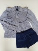 Conjunto blusa rayas lazo y short azul pana Mon petit bonbon