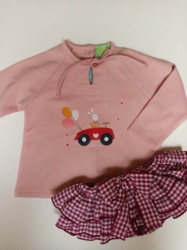 Conjunto sudadera conejo en coche y braga con volante Pio pio