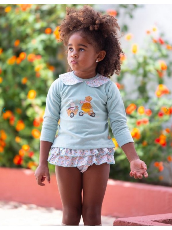 Conjunto sudadera oso verde agua y braga volantes Pio pio