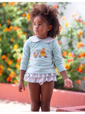 Conjunto sudadera oso verde agua y braga volantes Pio pio