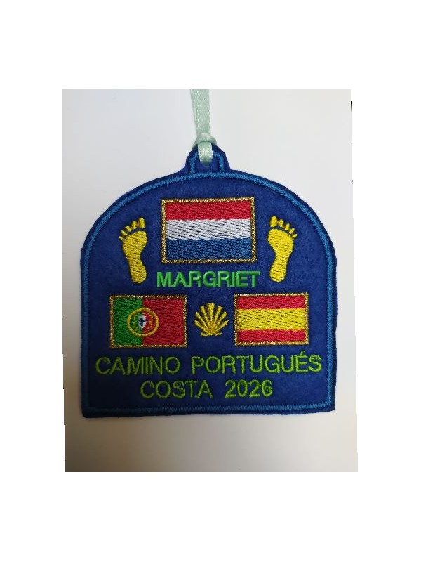 Personalized embroidered patch of the Portuguese Way of St. James with year and name