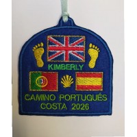 Embroidered patch Portuguese coastal path with year and flag of the United Kingdom