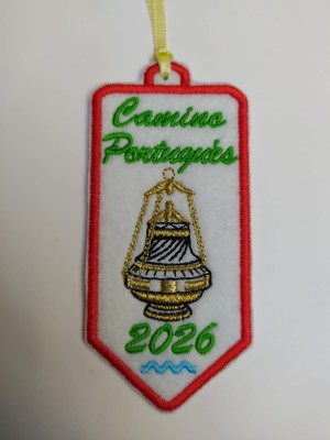Embroidered botafumeiro patch personalizes path and year