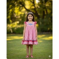 Vestido caserío cuadros rojo Ana Leza