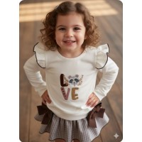 Conjunto sudadera braga falda love mapache marfil