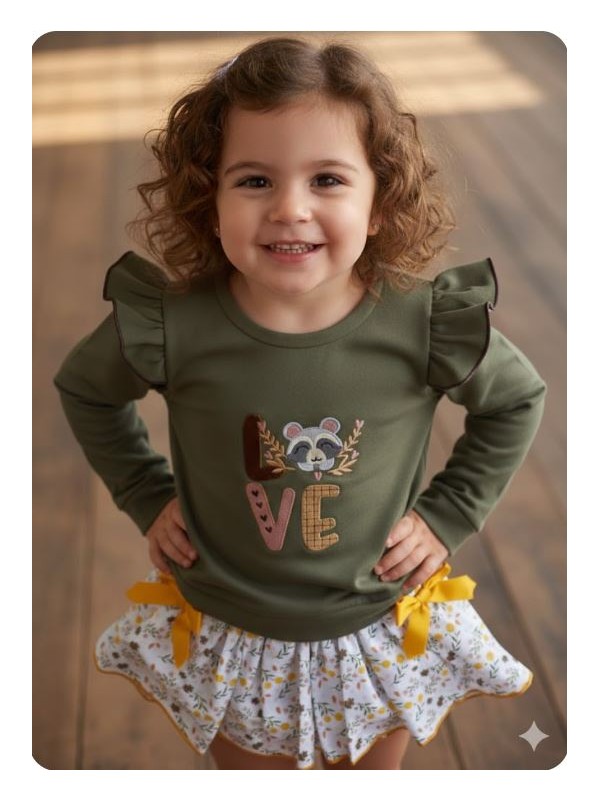 Conjunto sudadera braga falda love mapache