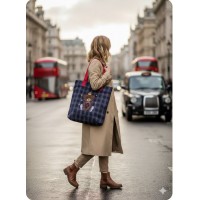 Bolsa tela cuadros azul osito basket