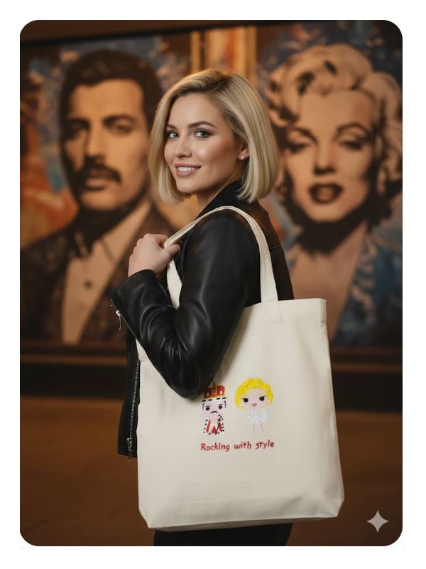 Bolsa bordada Freddie Mercury y Merilyn Monroe