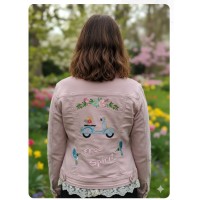 Chaqueta bordada moto vespa sarga rosa