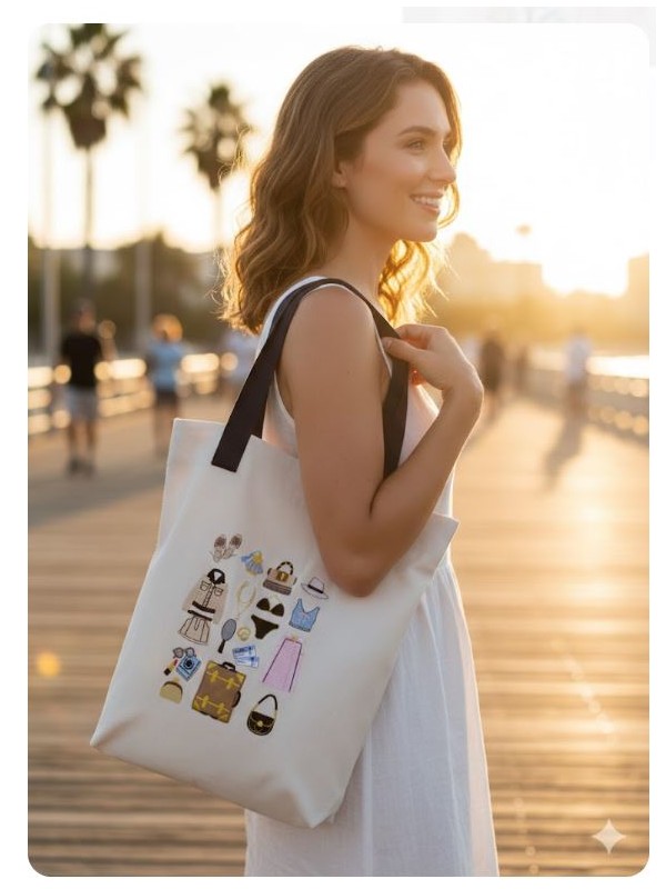 Bolsa de tejido con bordado equipaje