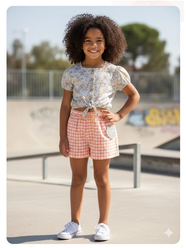 Conjunto blusa corta y short de Mon petit bonbon