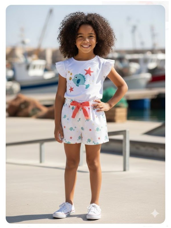 Conjunto camiseta pez short Mon petit bonbon