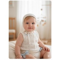 Conjunto bebe marfil lazos azul nini