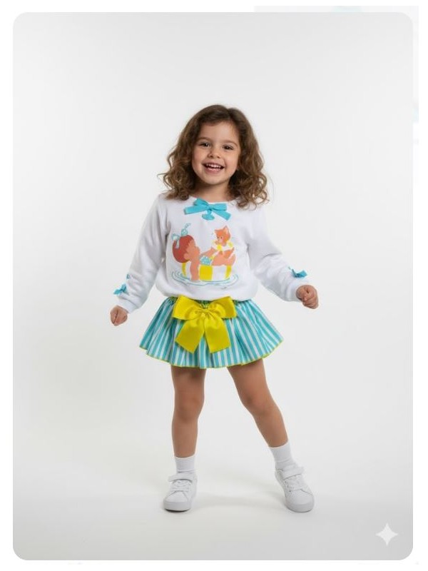 Conjunto sudadera ni&ntilde;a flotador braga falda rayas pio pio