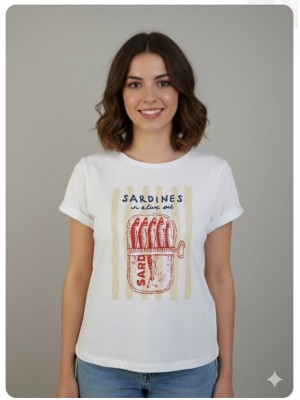 Camiseta lata sardinas blanca algodón