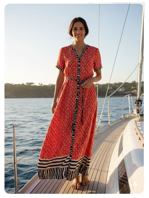 Vestido largo estampado peces