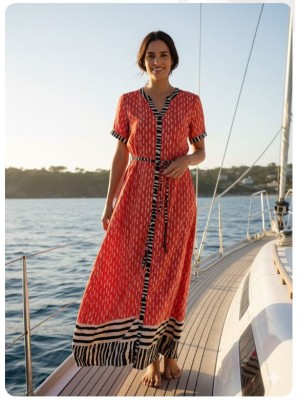 Vestido largo estampado peces