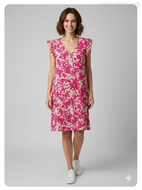 Vestido estampado fucsia con bolsillos