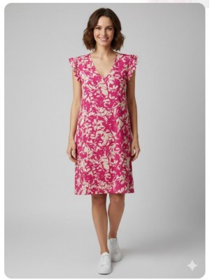 Vestido estampado fucsia con bolsillos